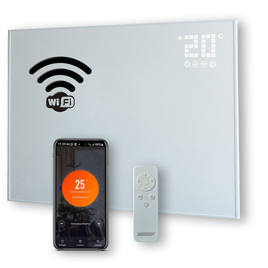 Höffmayr slim infrarood paneel met wifi 980 watt carbon crystal wit 80x120